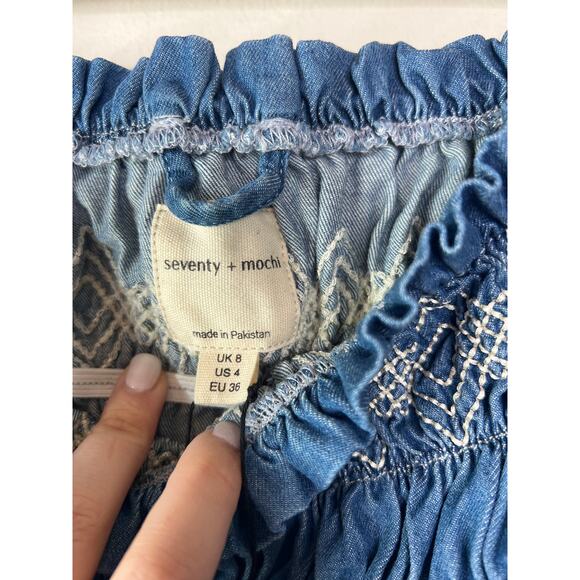 NWT Seventy + Mochi Sally Top 3/4 Sleeve Rodeo Vintage Square Neck Top Blue - Picture 4 of 8